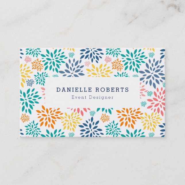 Colourful abstract flowers business card (Front)