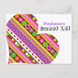 Colourful abstract flowers hearts Sweet 16 Postcar Postcard