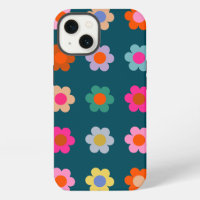 Colourful Abstract Flowers Navy Blue Retro Floral
