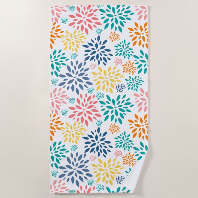 Colourful abstract flowers pattern beach towel (Front)