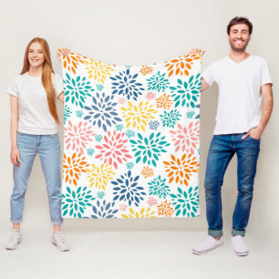 Colourful abstract flowers pattern fleece blanket