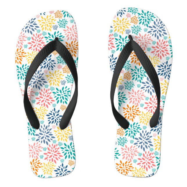 Colourful abstract flowers pattern flip flops (Footbed)
