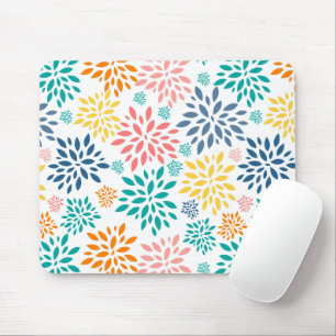 Colourful abstract flowers pattern mouse mat
