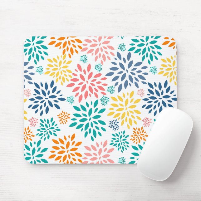 Colourful abstract flowers pattern mouse mat (With Mouse)