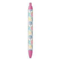 Colourful abstract flowers pattern neck tie pencil black ink pen