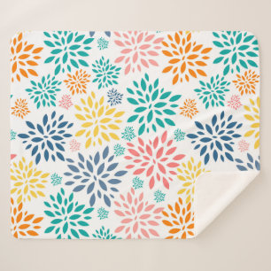 Colourful abstract flowers pattern sherpa blanket