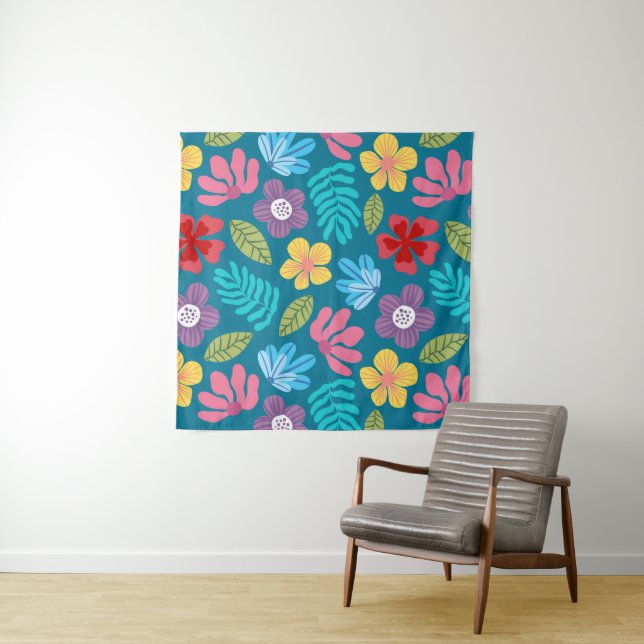 Colourful abstract flowers pattern tapestry (In Situ)