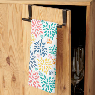 Colourful abstract flowers pattern tea towel