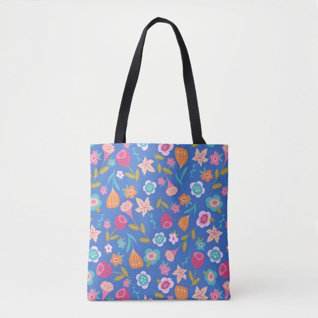 colourful abstract flowers pattern tote bag (Front)