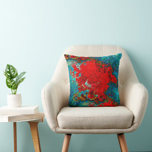 Colourful Abstract Fluid Art Design Reds & Greys Cushion
