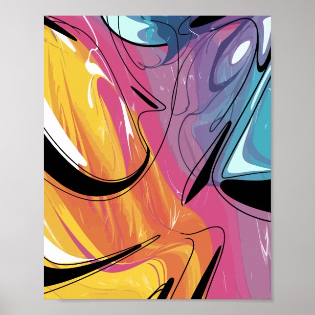 Colourful Abstract Fluid Art with Vibrant Waves Poster (Front)