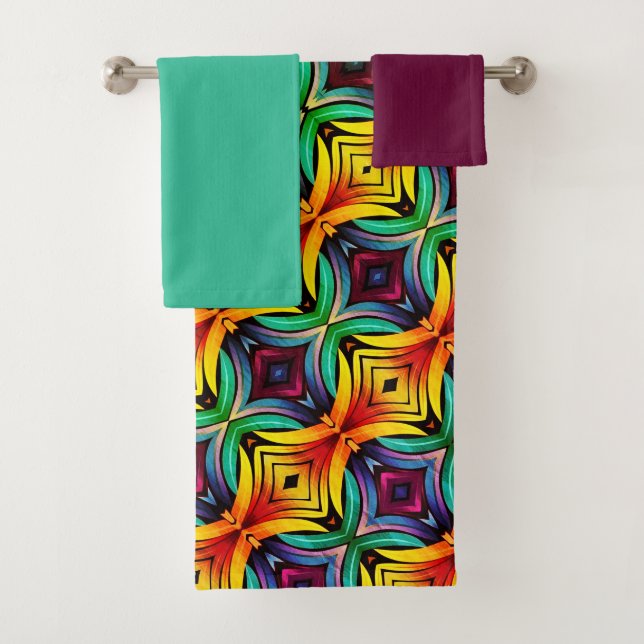 Colourful Abstract foliage Pattern 7 Bath Towel Set (Insitu)