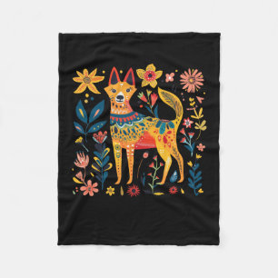 Colourful Abstract Folk Art Illustration Of A Dog Fleece Blanket