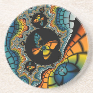 colourful abstract Fractal Butterfly Cacoon coaste Coaster