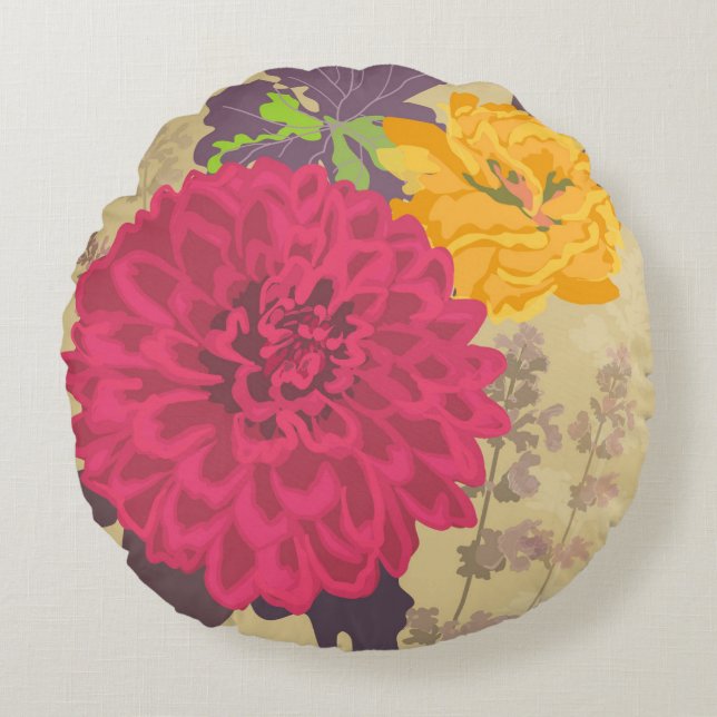 Colourful Abstract Garden Floral Home Decor Round Cushion (Front)