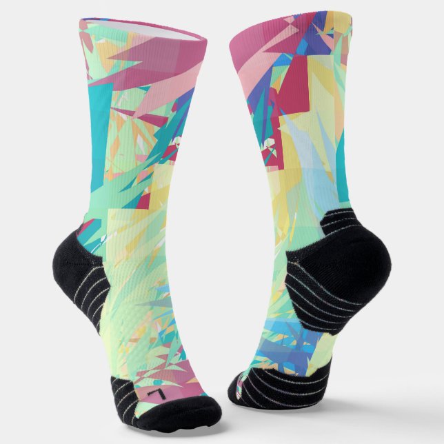 Colourful Abstract Geometric Chaos Seamless Patter Socks (Angled)