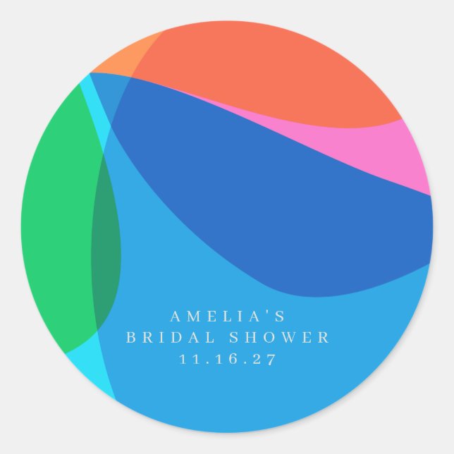 Colourful Abstract Geometric Custom Bridal Shower Classic Round Sticker (Front)