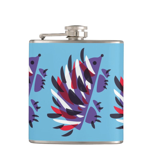 Colourful Abstract Geometric Cute Hedgehog Hip Flask (Front)