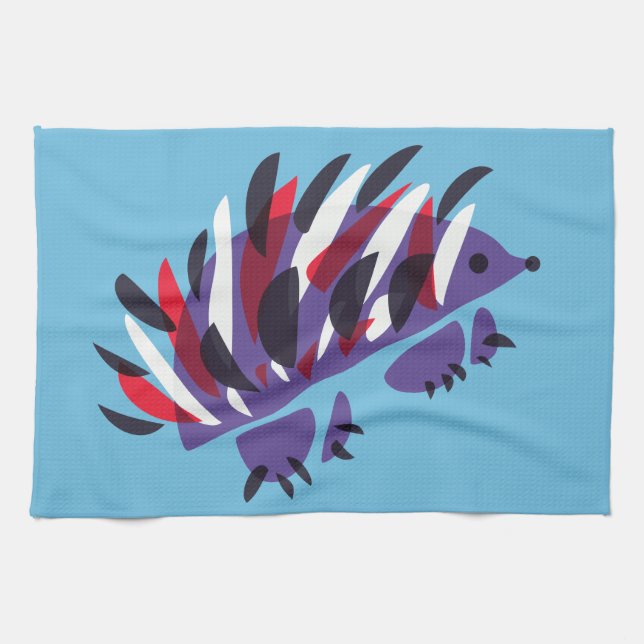 Colourful Abstract Geometric Cute Hedgehog Tea Towel (Horizontal)