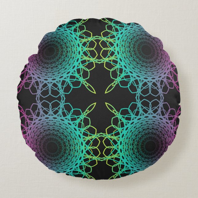 Colourful abstract geometric lace seamless pattern round cushion (Front)