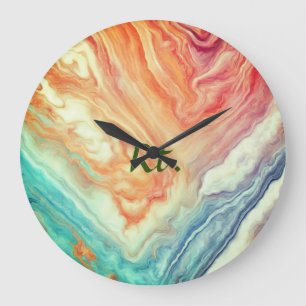 Colourful abstract geometric marble add name lette large clock