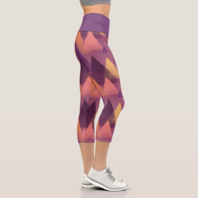 Colourful Abstract Geometric Mountains, Purple Capri Leggings (Right)