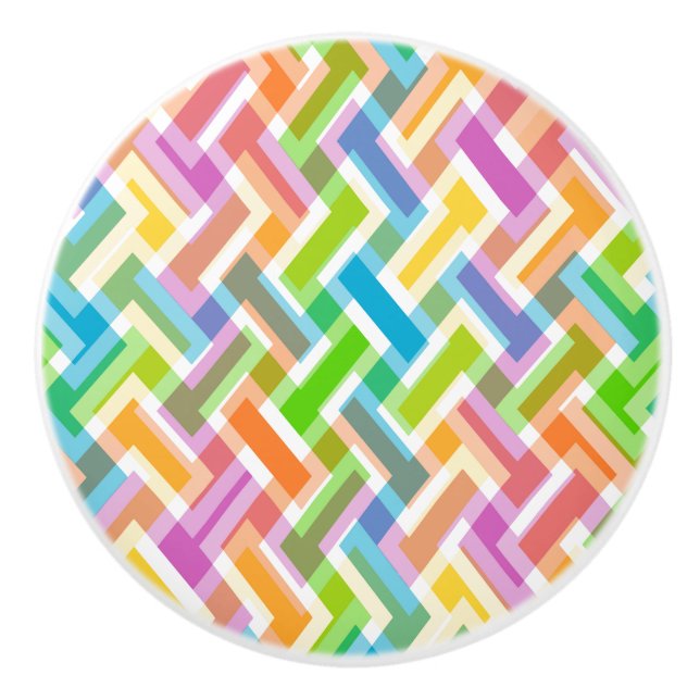 Colourful Abstract Geometric Pattern Ceramic Knob (Front)