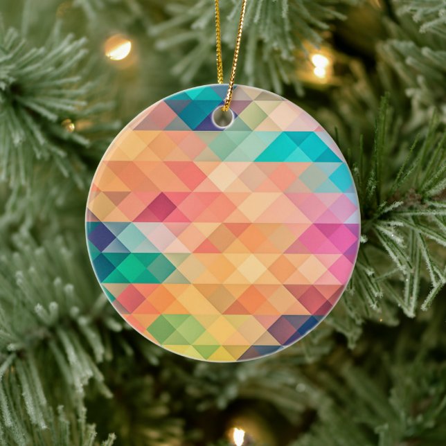 Colourful Abstract Geometric Pattern Ceramic Tree Decoration (Tree)
