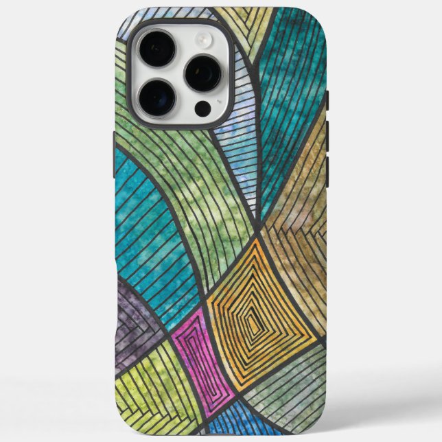 Colourful Abstract Geometric Pattern Curved Lines Case-Mate iPhone Case (Back)