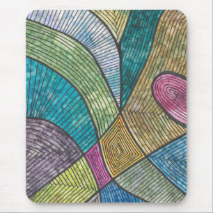 Colourful Abstract Geometric Pattern Curved Lines Mouse Mat