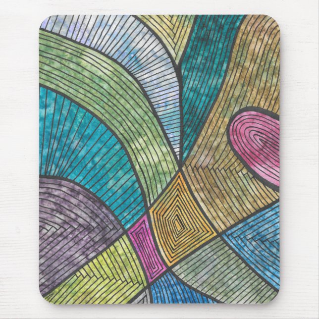 Colourful Abstract Geometric Pattern Curved Lines Mouse Mat (Front)