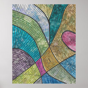 Colourful Abstract Geometric Pattern Curved Lines Poster
