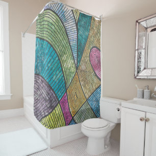 Colourful Abstract Geometric Pattern Curved Lines Shower Curtain