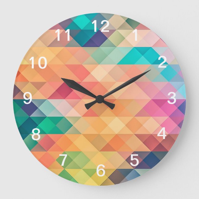 Colourful Abstract Geometric Pattern Large Clock (Front)