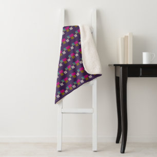 Colourful Abstract Geometric Pattern Purple Blue Sherpa Blanket