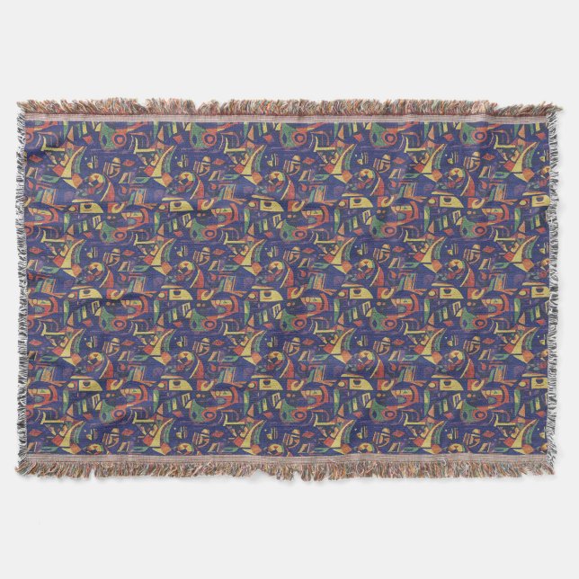 Colourful Abstract Geometric Pattern Throw Blanket (Front)