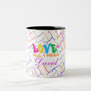 Colourful Abstract Geometric Pattern with Love Two-Tone Coffee Mug