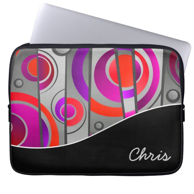 Colourful Abstract Geometric Pattern with Monogram Laptop Sleeve (Front)