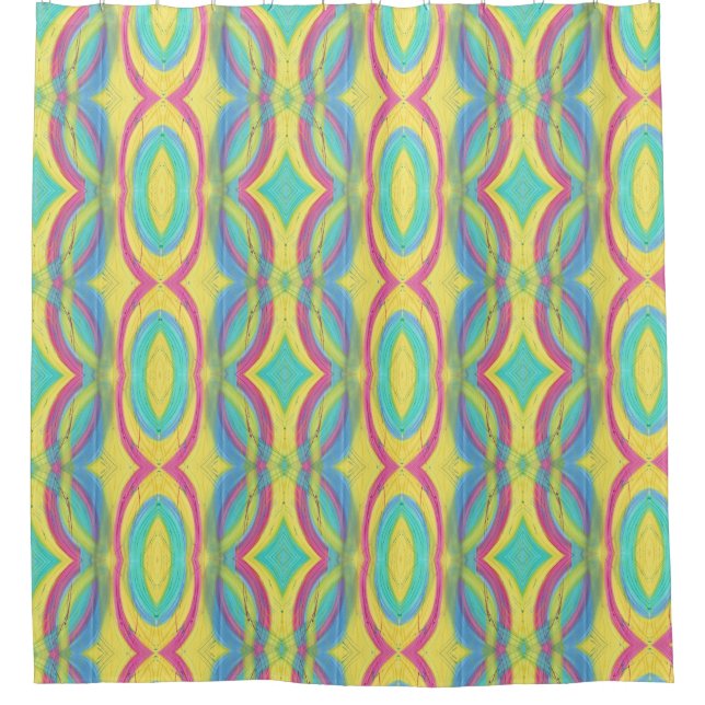 Colourful Abstract Geometric Pink Blue Shower Curt Curtain (Front)