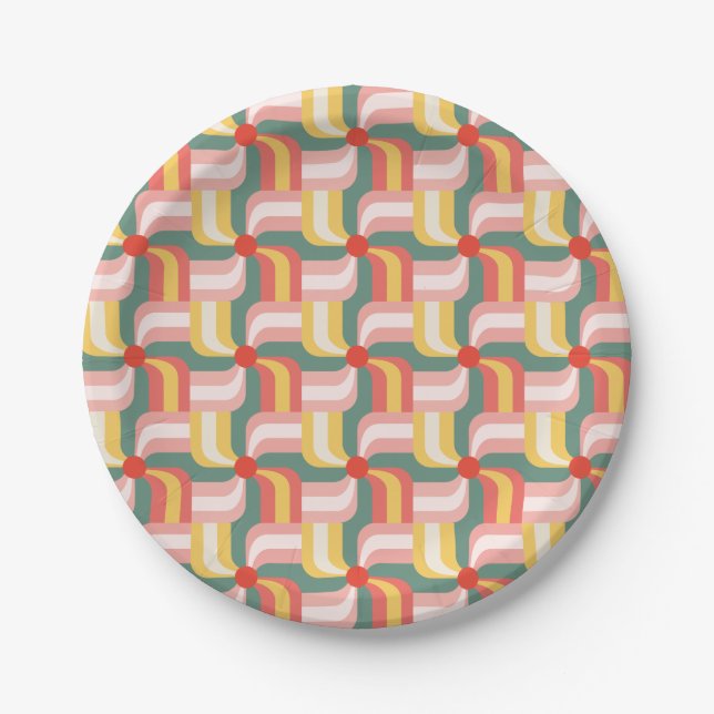 Colourful Abstract Geometric Pinwheels Paper Plate (Front)