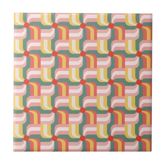 Colourful Abstract Geometric Pinwheels Tile (Front)