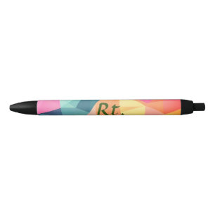 Colourful abstract geometric shapes add letter nam black ink pen