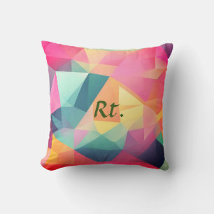 Colourful abstract geometric shapes add letter nam cushion
