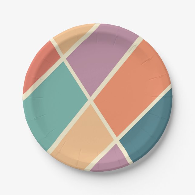 Colourful abstract geometric shapes design paper plate (Front)