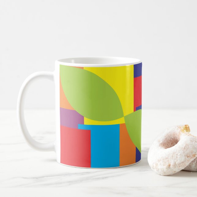 Colourful Abstract Geometric Square Pattern Coffee Mug (With Donut)