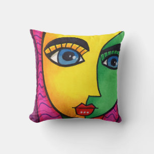 Colourful Abstract Girl Face Cushion