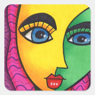 Colourful Abstract Girl Face Square Sticker