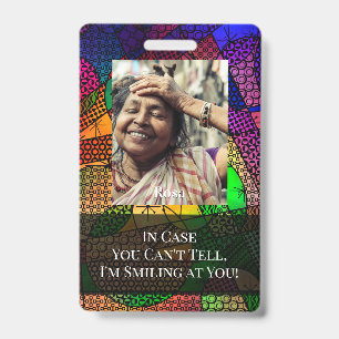 Colourful Abstract Graphic Smiling Behind a Mask ID Badge