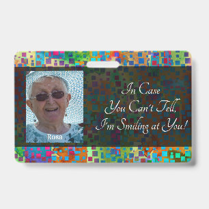 Colourful Abstract Graphic Smiling Behind a Mask ID Badge