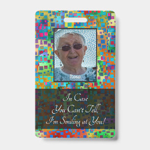 Colourful Abstract Graphic Smiling Behind a Mask ID Badge